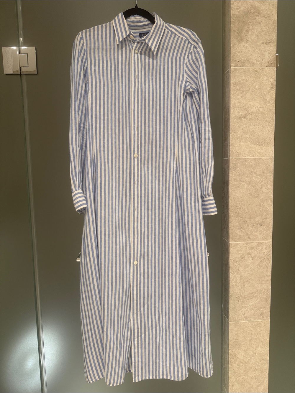 Polo Ralph Lauren Blue and White Vertical Stripe Long Sleeve Shirt Dress size 4